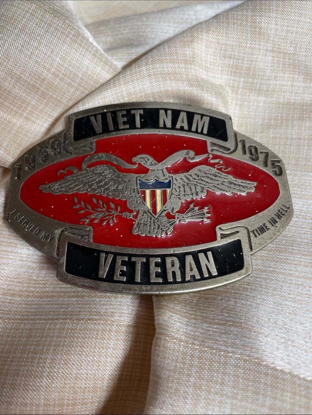 Vintage Vietnam Veteran Red & Black Belt Buckle